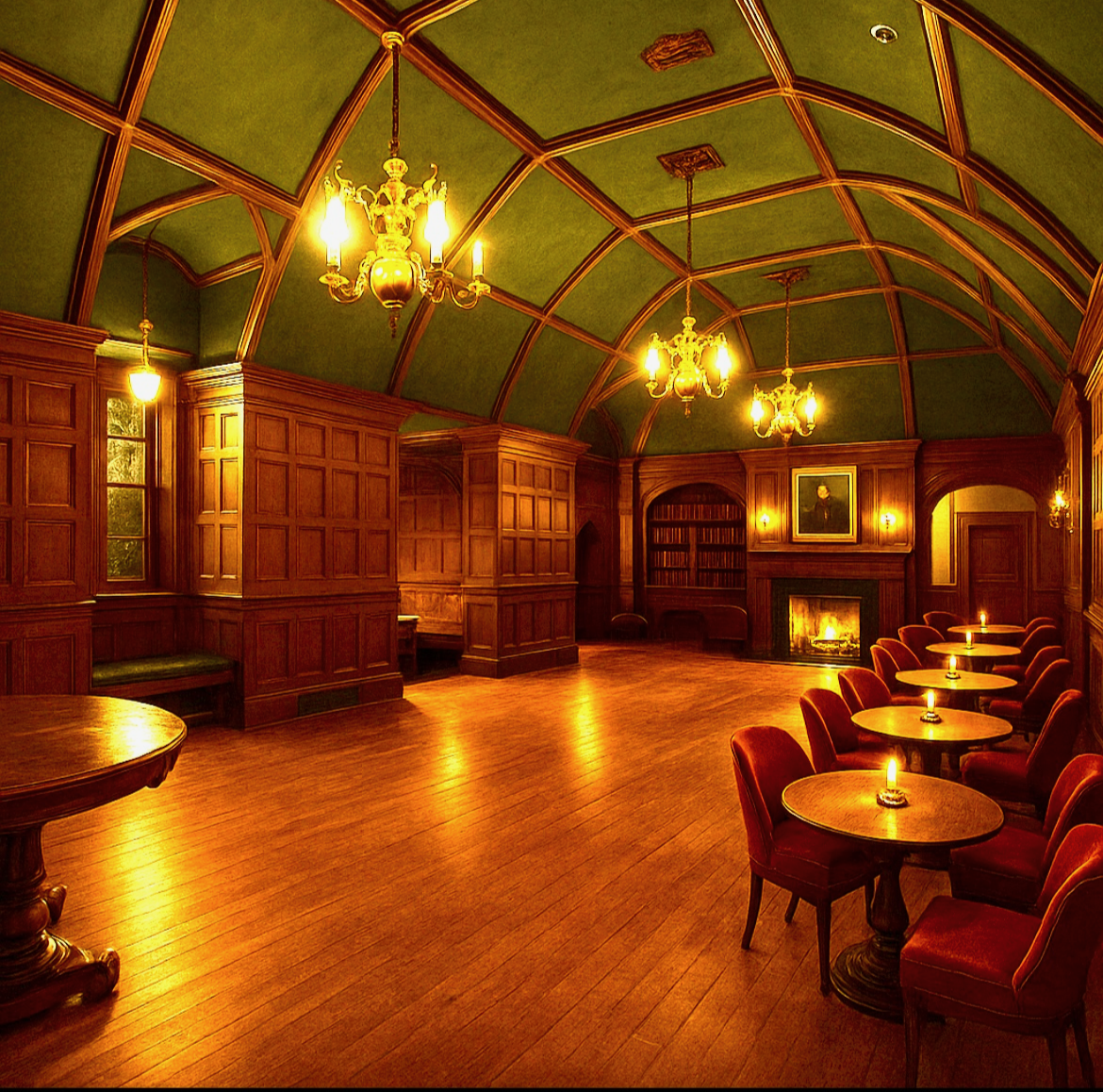 Historic dining hall with vaulted ceiling
